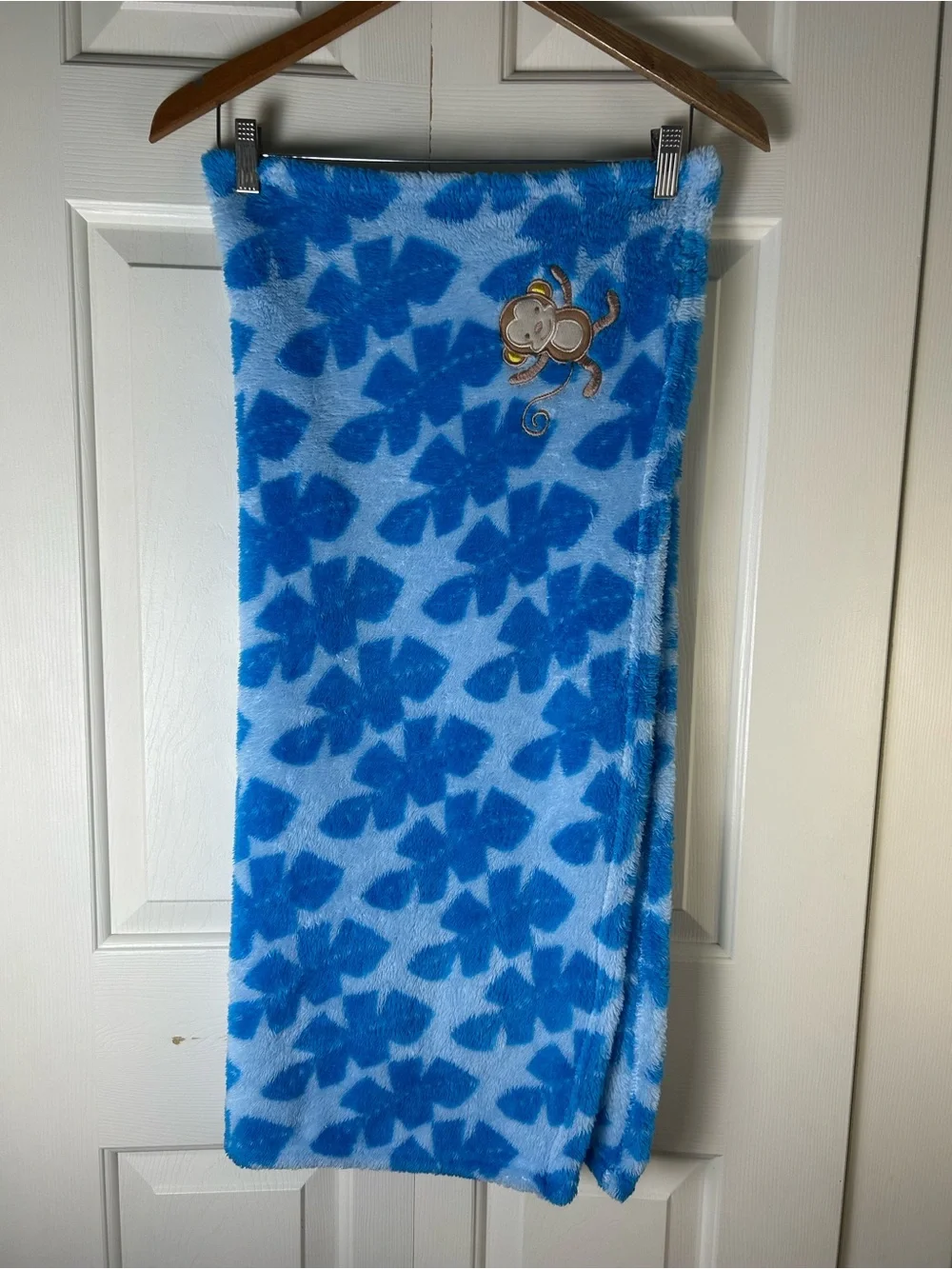 RN 67227 Blue Leaves Monkey Baby Blanket Tan Yellow Leaf Plush Security Lovey